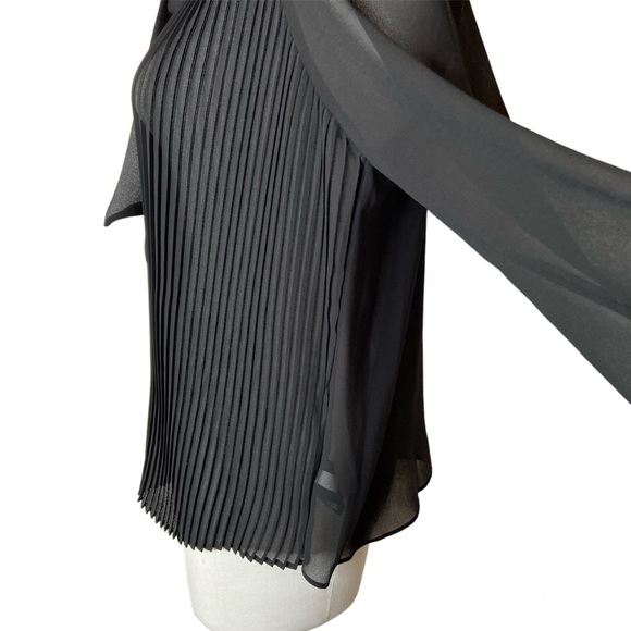 WHOWHATWEAR Sheer Accordion Pleat Tie Neck Blouse - Picture 4 of 16